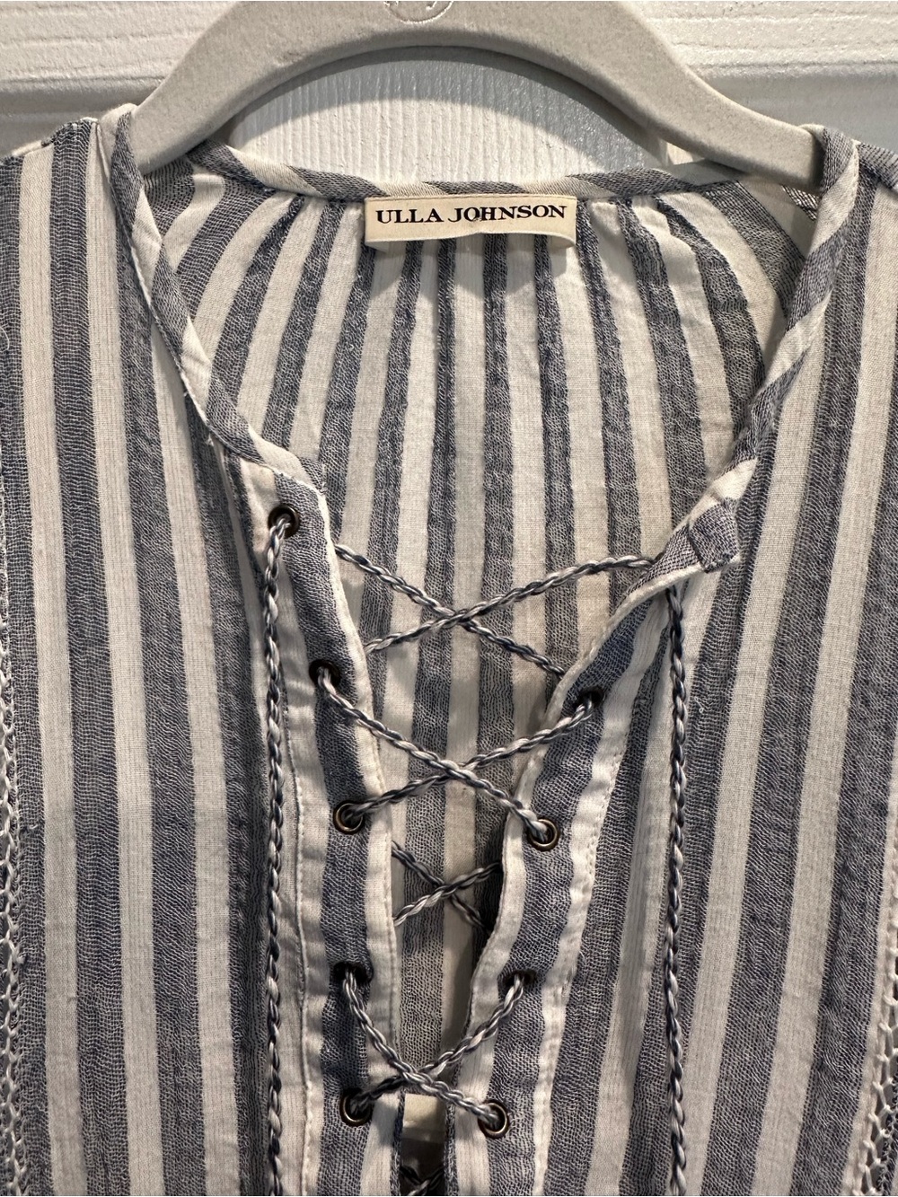 Ulla Johnson Striped Lace-Up Tunic in Blue & White - Picture 2 of 4